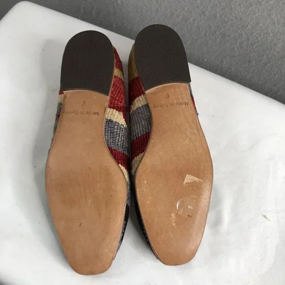 Turkish Kilim Shoes Womens 6 Wool Embroidered Carpet Loafers Indie Boho Art - Picture 4 of 16